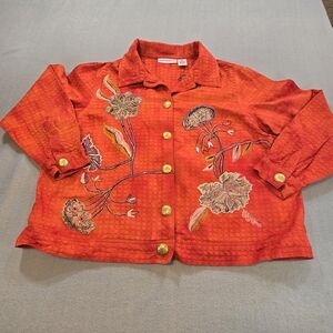 Drapers & Damons Red Embroidered Floral Jacket 1X Y2K Statement